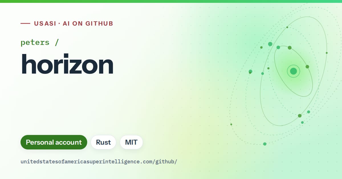 Generated green orbit artwork for peters/horizon, labeled USASI · AI on GitHub, with Personal account · Rust · MIT.