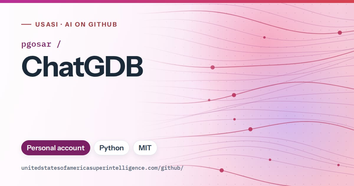 Generated purple flowing-wave artwork for pgosar/ChatGDB, labeled USASI · AI on GitHub, with Personal account · Python · MIT.