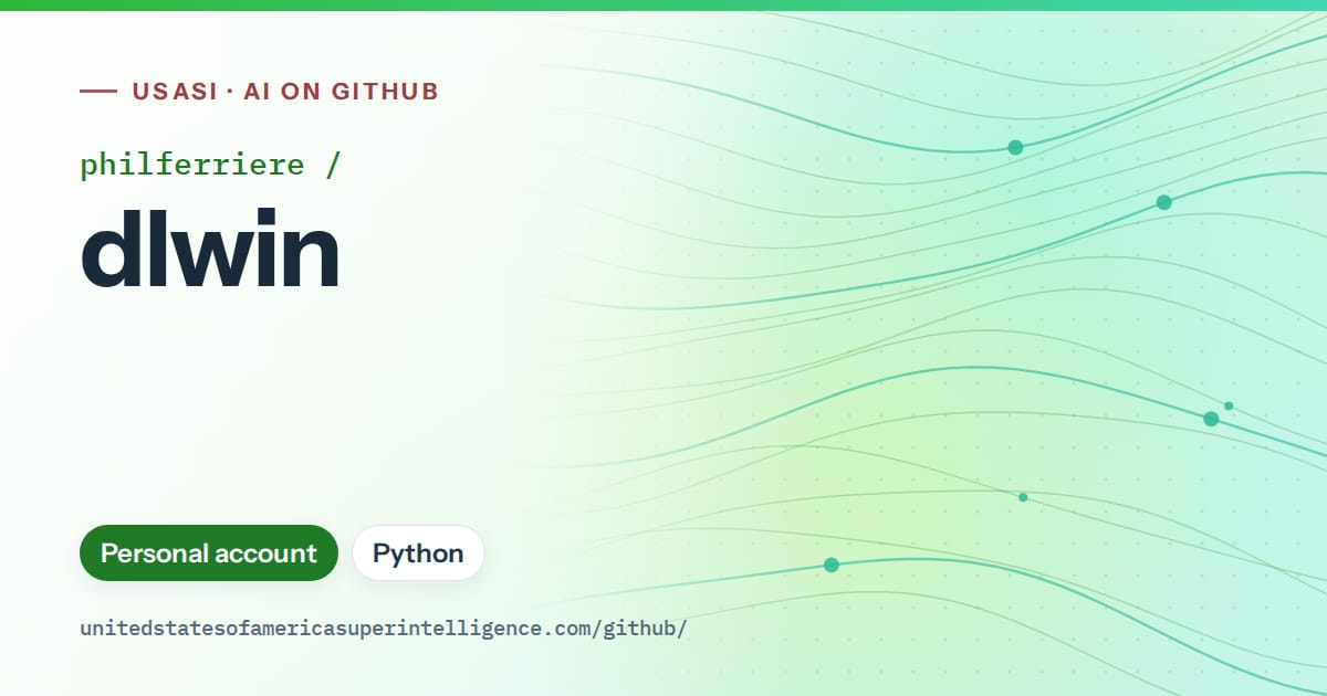 Generated green flowing-wave artwork for philferriere/dlwin, labeled USASI · AI on GitHub, with Personal account · Python.