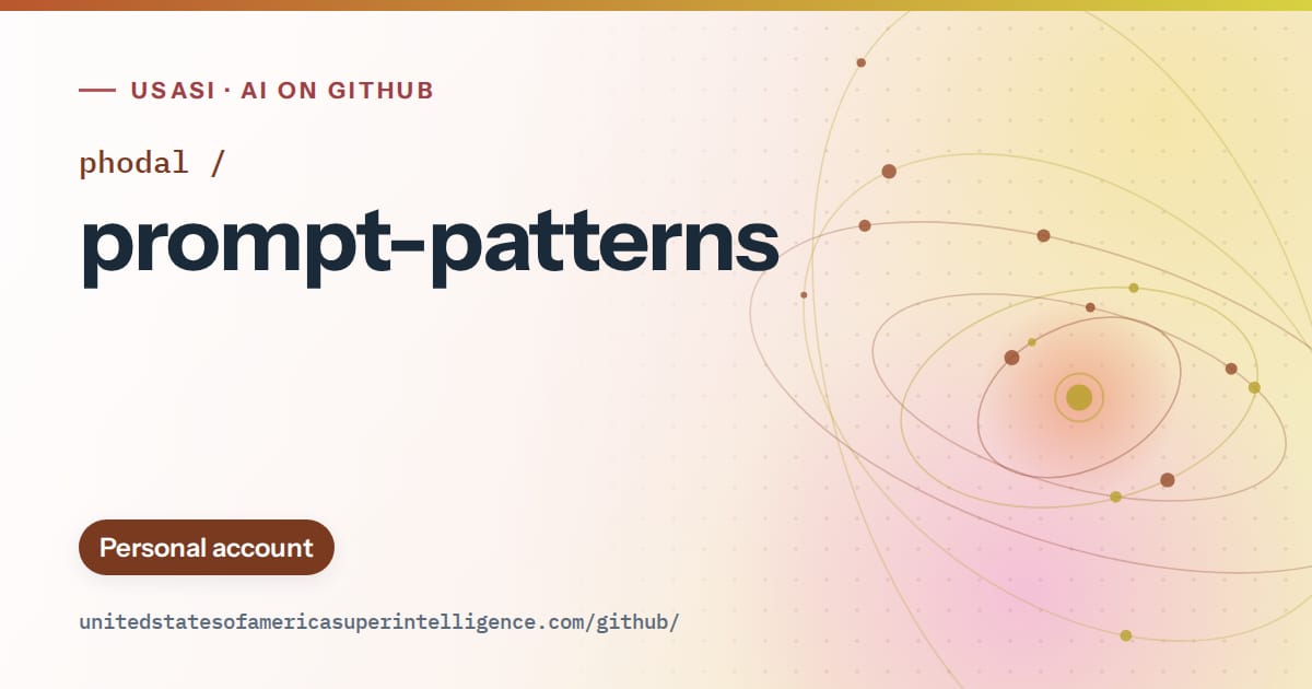 Generated orange orbit artwork for phodal/prompt-patterns, labeled USASI · AI on GitHub, with Personal account.