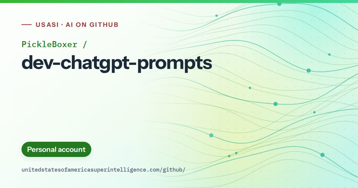 Generated green flowing-wave artwork for PickleBoxer/dev-chatgpt-prompts, labeled USASI · AI on GitHub, with Personal account.