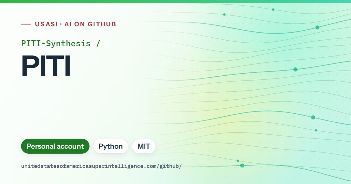 Generated green flowing-wave artwork for PITI-Synthesis/PITI, labeled USASI · AI on GitHub, with Personal account · Python · MIT.