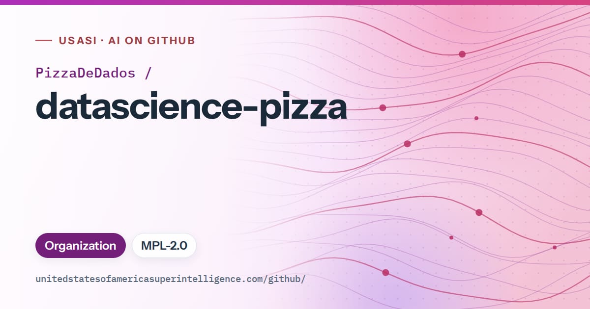 Generated purple flowing-wave artwork for PizzaDeDados/datascience-pizza, labeled USASI · AI on GitHub, with Organization · MPL-2.0.
