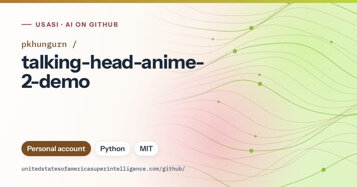Generated orange flowing-wave artwork for pkhungurn/talking-head-anime-2-demo, labeled USASI · AI on GitHub, with Personal account · Python · MIT.