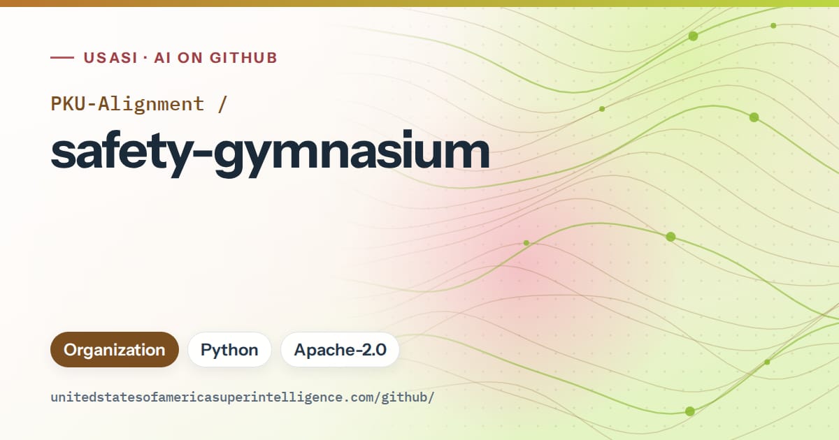 Generated orange flowing-wave artwork for PKU-Alignment/safety-gymnasium, labeled USASI · AI on GitHub, with Organization · Python · Apache-2.0.