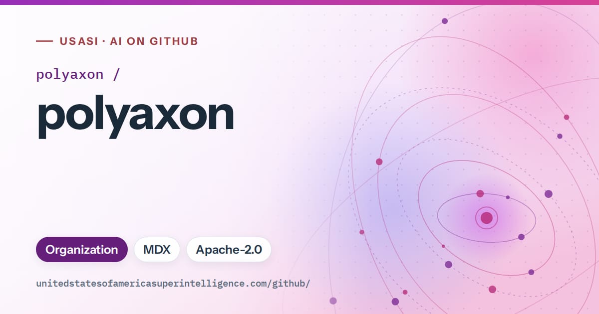 Generated purple orbit artwork for polyaxon/polyaxon, labeled USASI · AI on GitHub, with Organization · MDX · Apache-2.0.