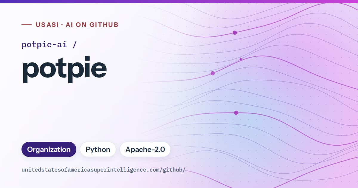 Generated violet flowing-wave artwork for potpie-ai/potpie, labeled USASI · AI on GitHub, with Organization · Python · Apache-2.0.