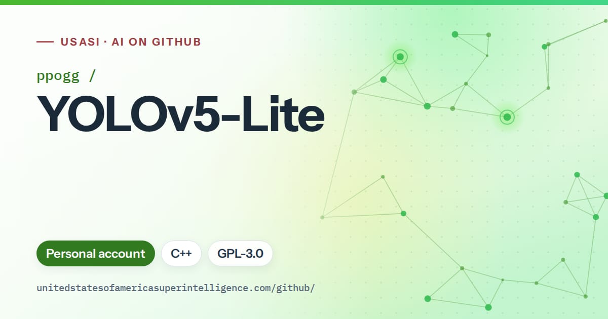 Generated green constellation network artwork for ppogg/YOLOv5-Lite, labeled USASI · AI on GitHub, with Personal account · C++ · GPL-3.0.