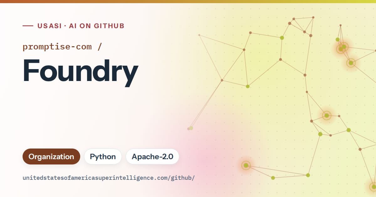 Generated orange constellation network artwork for promptise-com/Foundry, labeled USASI · AI on GitHub, with Organization · Python · Apache-2.0.