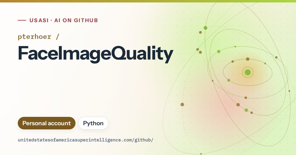 Generated orange orbit artwork for pterhoer/FaceImageQuality, labeled USASI · AI on GitHub, with Personal account · Python.