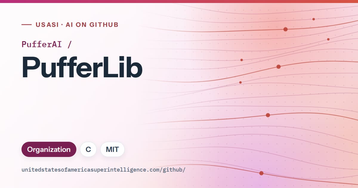 Generated pink flowing-wave artwork for PufferAI/PufferLib, labeled USASI · AI on GitHub, with Organization · C · MIT.