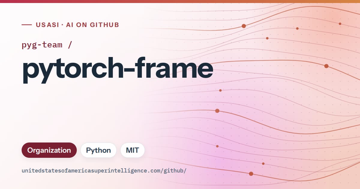 Generated red flowing-wave artwork for pyg-team/pytorch-frame, labeled USASI · AI on GitHub, with Organization · Python · MIT.