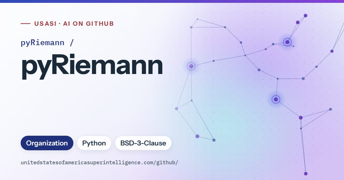 Generated blue constellation network artwork for pyRiemann/pyRiemann, labeled USASI · AI on GitHub, with Organization · Python · BSD-3-Clause.