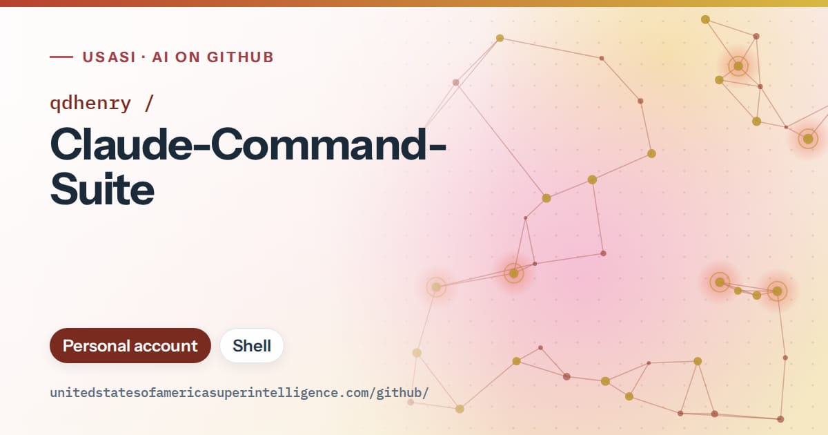 Generated red constellation network artwork for qdhenry/Claude-Command-Suite, labeled USASI · AI on GitHub, with Personal account · Shell.