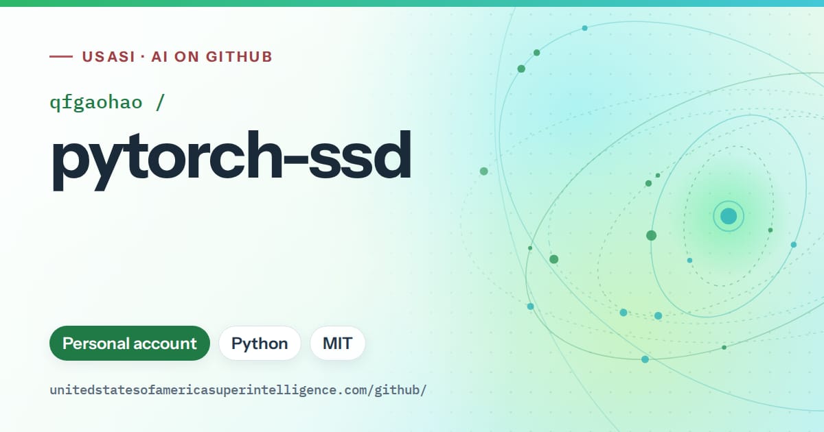 Generated green orbit artwork for qfgaohao/pytorch-ssd, labeled USASI · AI on GitHub, with Personal account · Python · MIT.