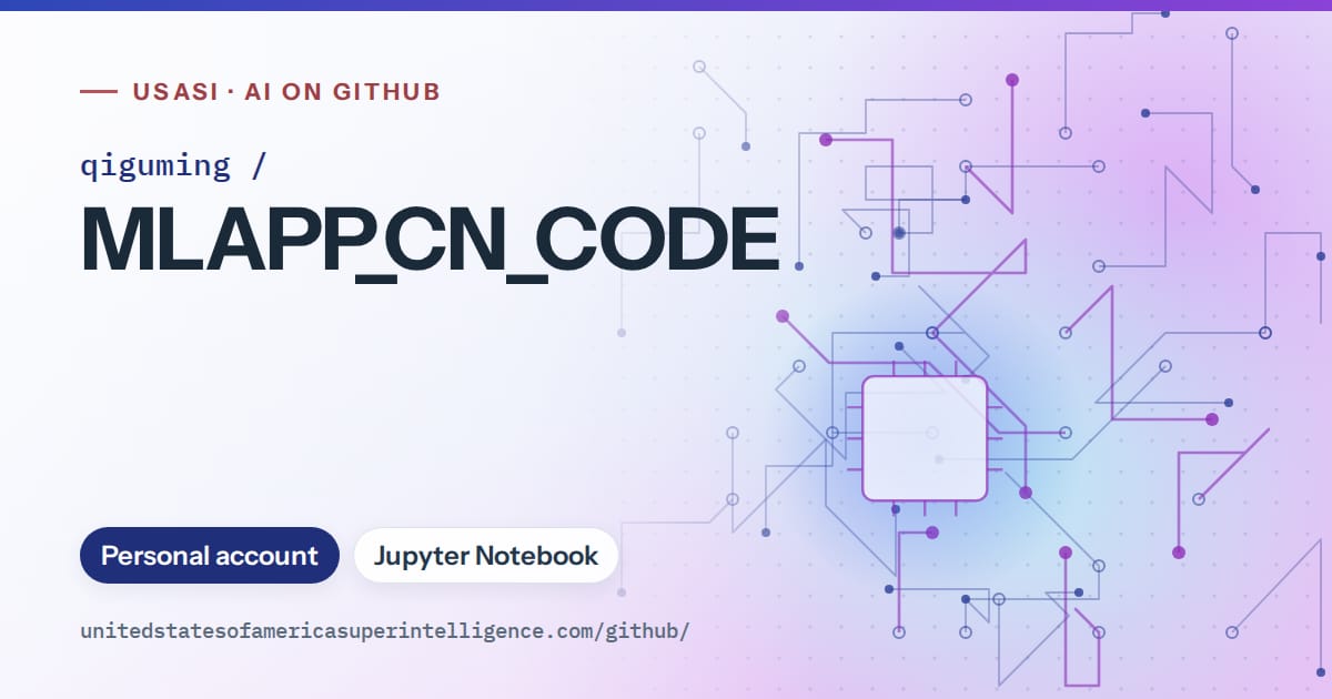 Generated blue circuit-trace artwork for qiguming/MLAPP_CN_CODE, labeled USASI · AI on GitHub, with Personal account · Jupyter Notebook.