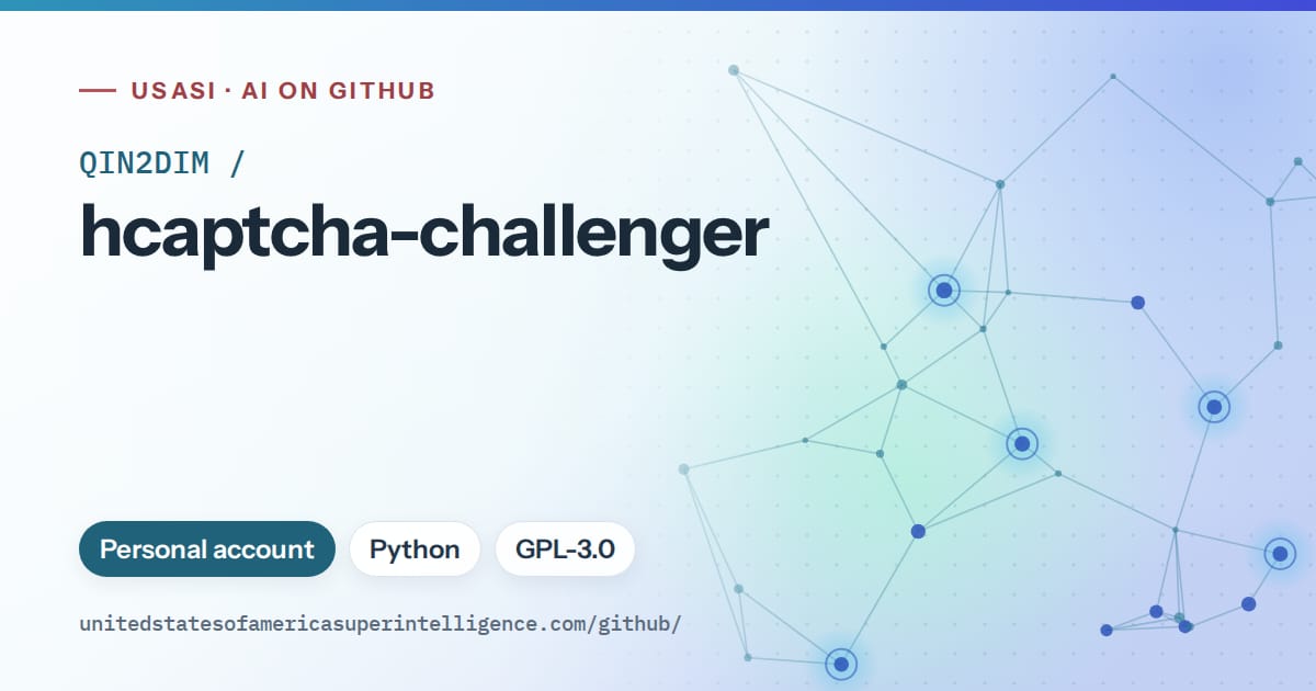 Generated sky blue constellation network artwork for QIN2DIM/hcaptcha-challenger, labeled USASI · AI on GitHub, with Personal account · Python · GPL-3.0.