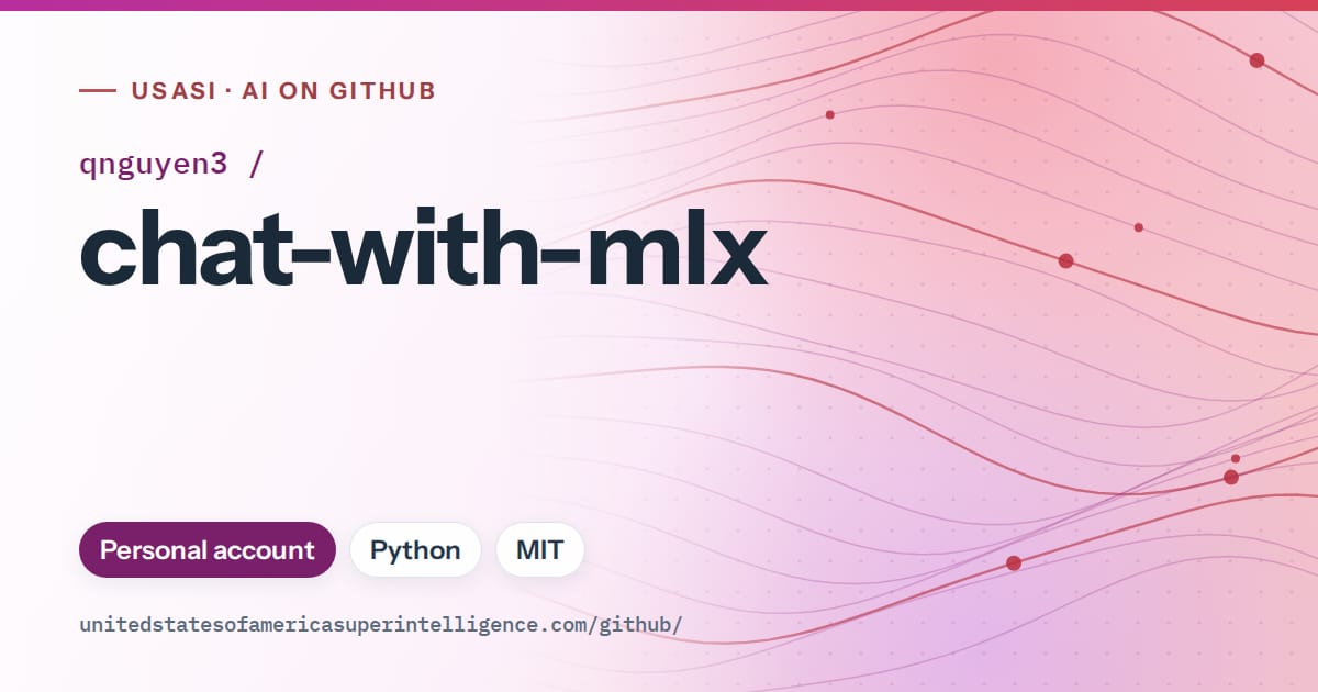 Generated purple flowing-wave artwork for qnguyen3/chat-with-mlx, labeled USASI · AI on GitHub, with Personal account · Python · MIT.