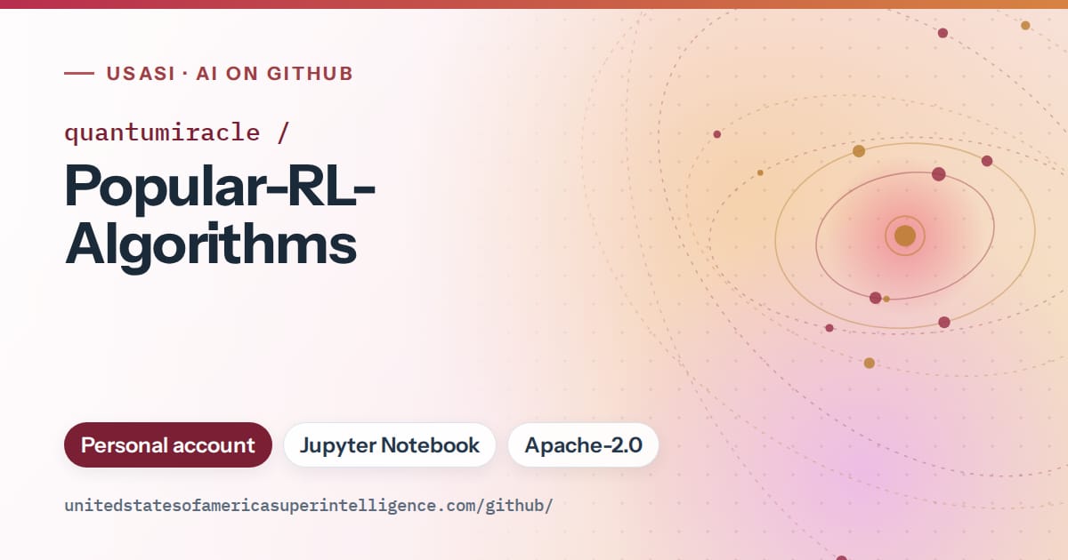 Generated red orbit artwork for quantumiracle/Popular-RL-Algorithms, labeled USASI · AI on GitHub, with Personal account · Jupyter Notebook · Apache-2.0.