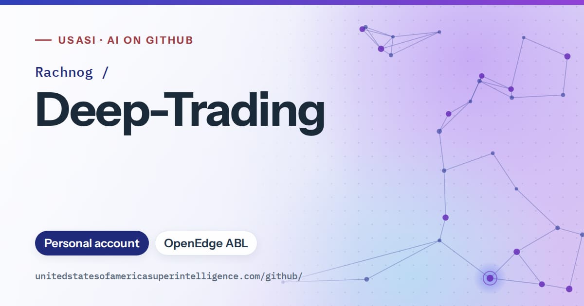 Generated blue constellation network artwork for Rachnog/Deep-Trading, labeled USASI · AI on GitHub, with Personal account · OpenEdge ABL.