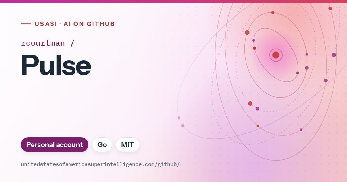 Generated purple orbit artwork for rcourtman/Pulse, labeled USASI · AI on GitHub, with Personal account · Go · MIT.