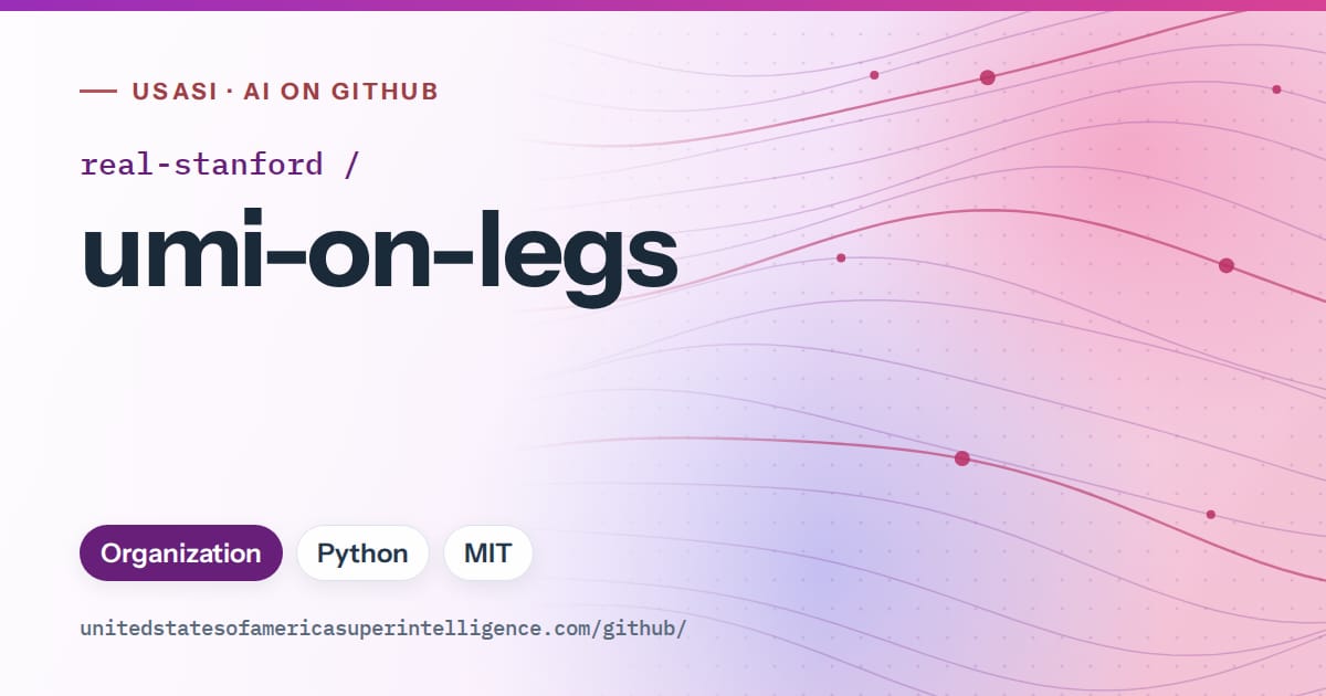 Generated purple flowing-wave artwork for real-stanford/umi-on-legs, labeled USASI · AI on GitHub, with Organization · Python · MIT.