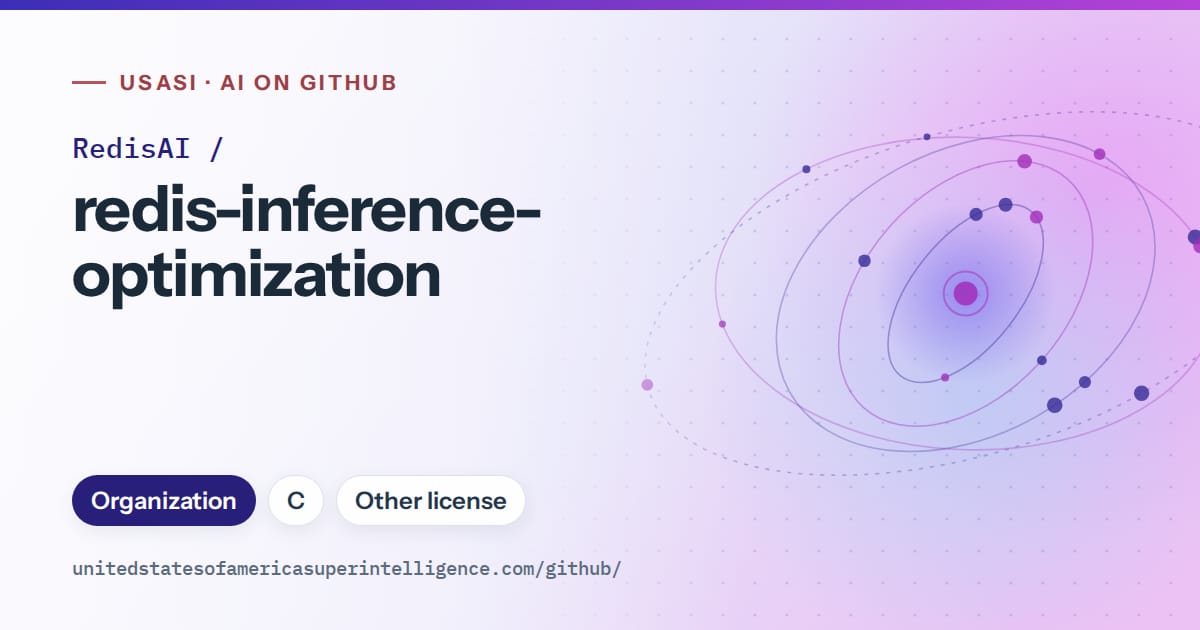Generated blue orbit artwork for RedisAI/redis-inference-optimization, labeled USASI · AI on GitHub, with Organization · C · Other license.
