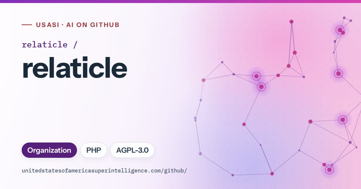 Generated violet constellation network artwork for relaticle/relaticle, labeled USASI · AI on GitHub, with Organization · PHP · AGPL-3.0.
