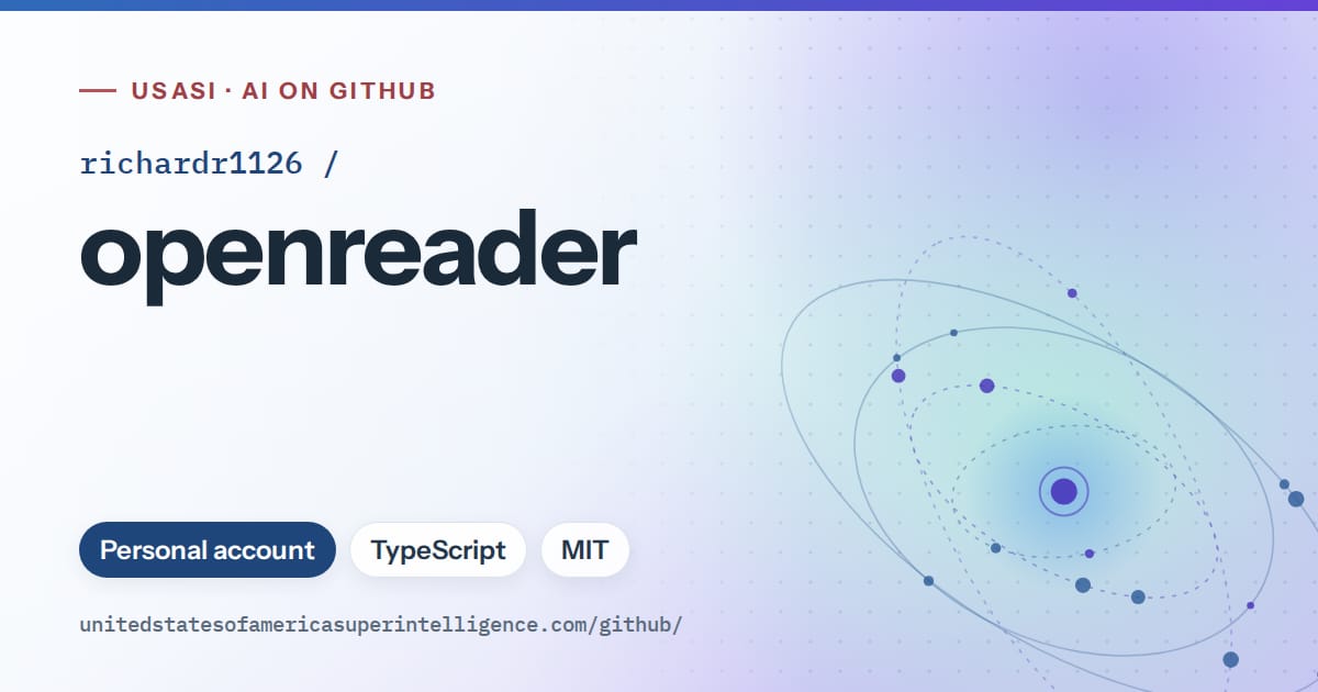 Generated sky blue orbit artwork for richardr1126/openreader, labeled USASI · AI on GitHub, with Personal account · TypeScript · MIT.