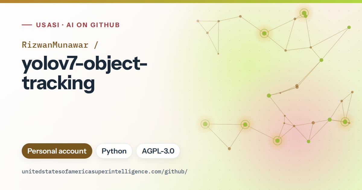 Generated orange constellation network artwork for RizwanMunawar/yolov7-object-tracking, labeled USASI · AI on GitHub, with Personal account · Python · AGPL-3.0.