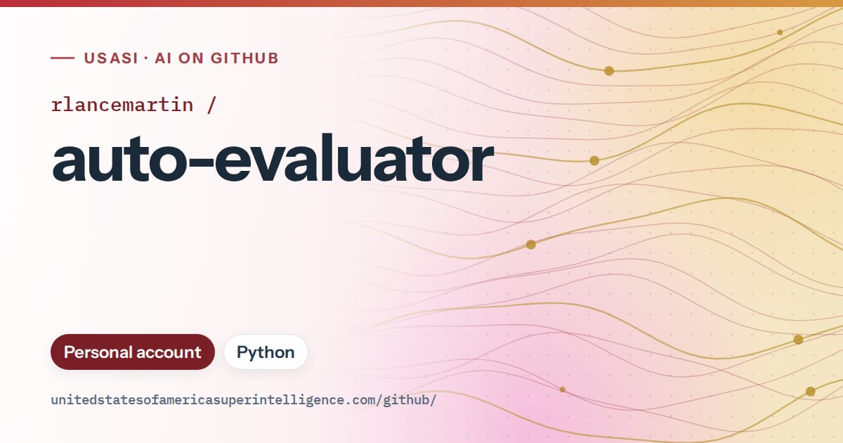 Generated red flowing-wave artwork for rlancemartin/auto-evaluator, labeled USASI · AI on GitHub, with Personal account · Python.