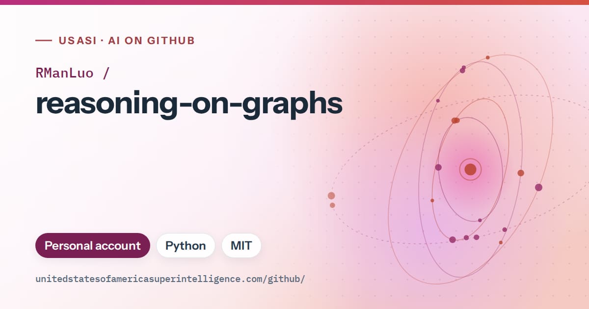 Generated pink orbit artwork for RManLuo/reasoning-on-graphs, labeled USASI · AI on GitHub, with Personal account · Python · MIT.