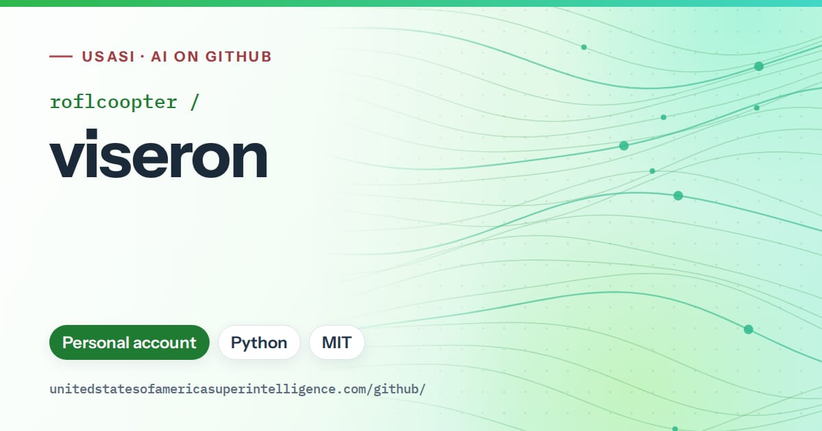 Generated green flowing-wave artwork for roflcoopter/viseron, labeled USASI · AI on GitHub, with Personal account · Python · MIT.