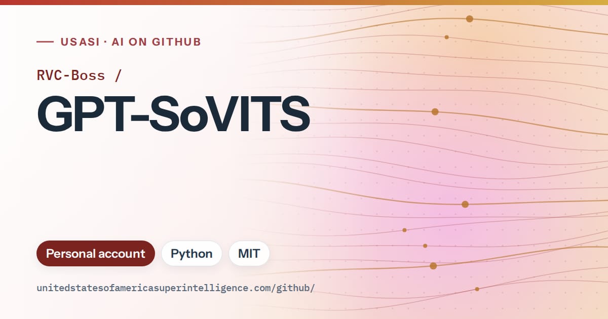 Generated red flowing-wave artwork for RVC-Boss/GPT-SoVITS, labeled USASI · AI on GitHub, with Personal account · Python · MIT.