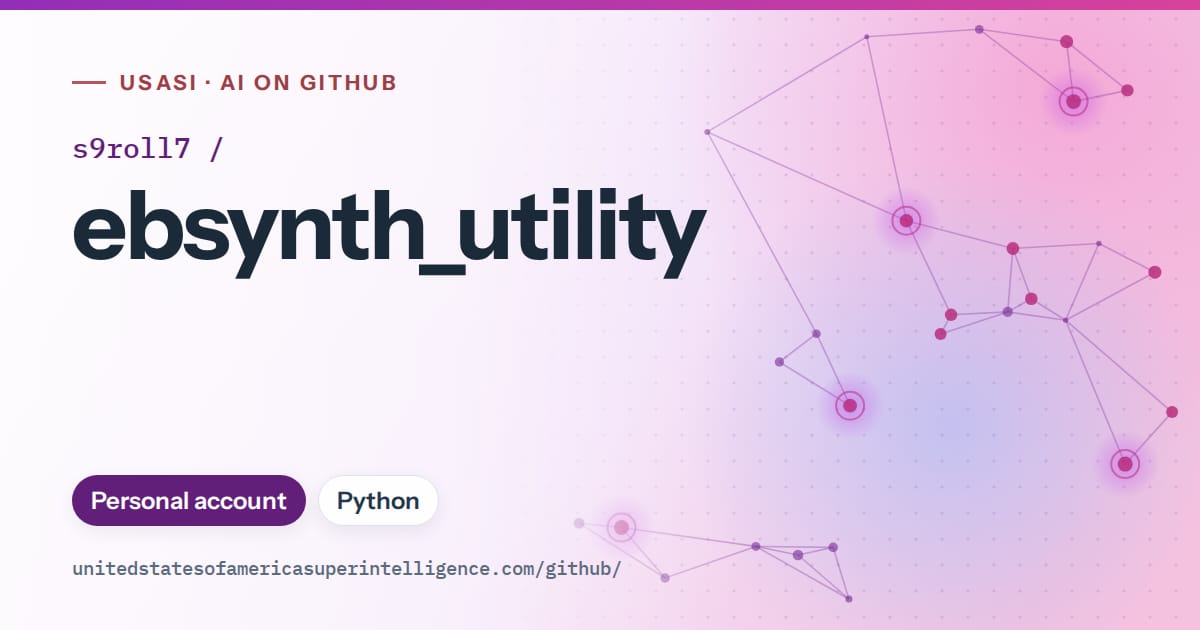 Generated violet constellation network artwork for s9roll7/ebsynth_utility, labeled USASI · AI on GitHub, with Personal account · Python.