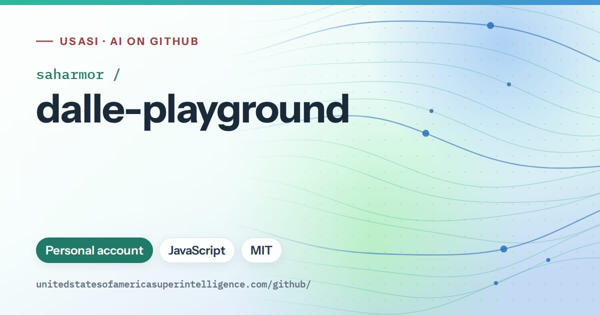 Generated teal flowing-wave artwork for saharmor/dalle-playground, labeled USASI · AI on GitHub, with Personal account · JavaScript · MIT.
