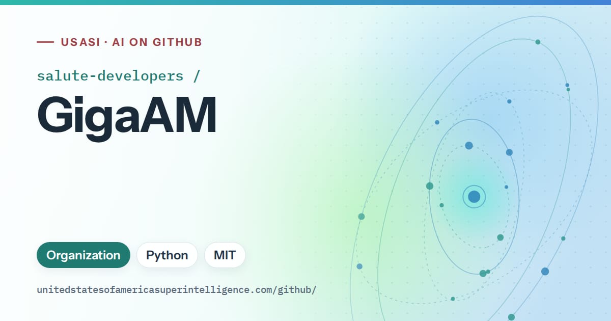 Generated teal orbit artwork for salute-developers/GigaAM, labeled USASI · AI on GitHub, with Organization · Python · MIT.