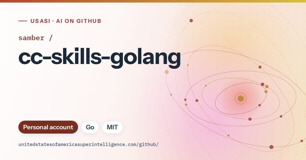 Generated red orbit artwork for samber/cc-skills-golang, labeled USASI · AI on GitHub, with Personal account · Go · MIT.