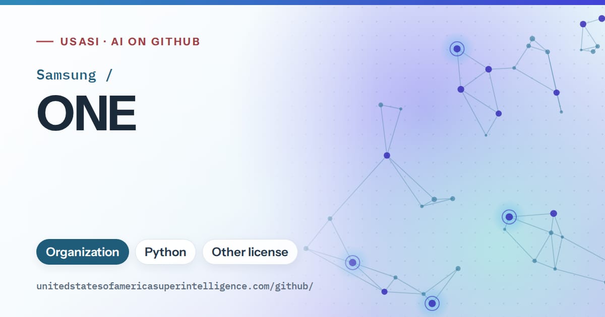Generated sky blue constellation network artwork for Samsung/ONE, labeled USASI · AI on GitHub, with Organization · Python · Other license.