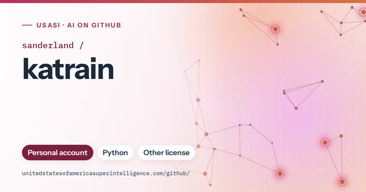 Generated pink constellation network artwork for sanderland/katrain, labeled USASI · AI on GitHub, with Personal account · Python · Other license.