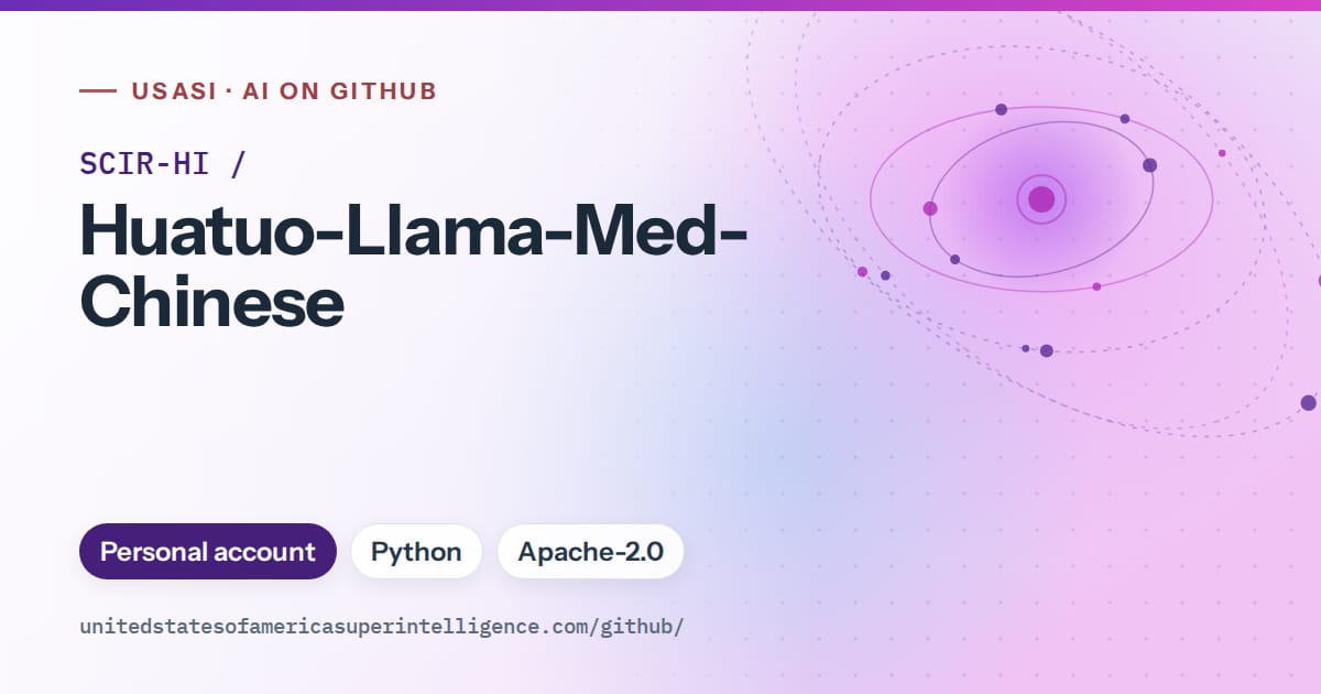 Generated violet orbit artwork for SCIR-HI/Huatuo-Llama-Med-Chinese, labeled USASI · AI on GitHub, with Personal account · Python · Apache-2.0.