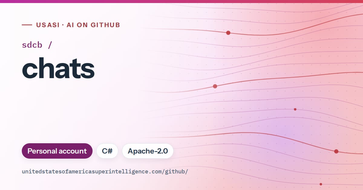 Generated purple flowing-wave artwork for sdcb/chats, labeled USASI · AI on GitHub, with Personal account · C# · Apache-2.0.