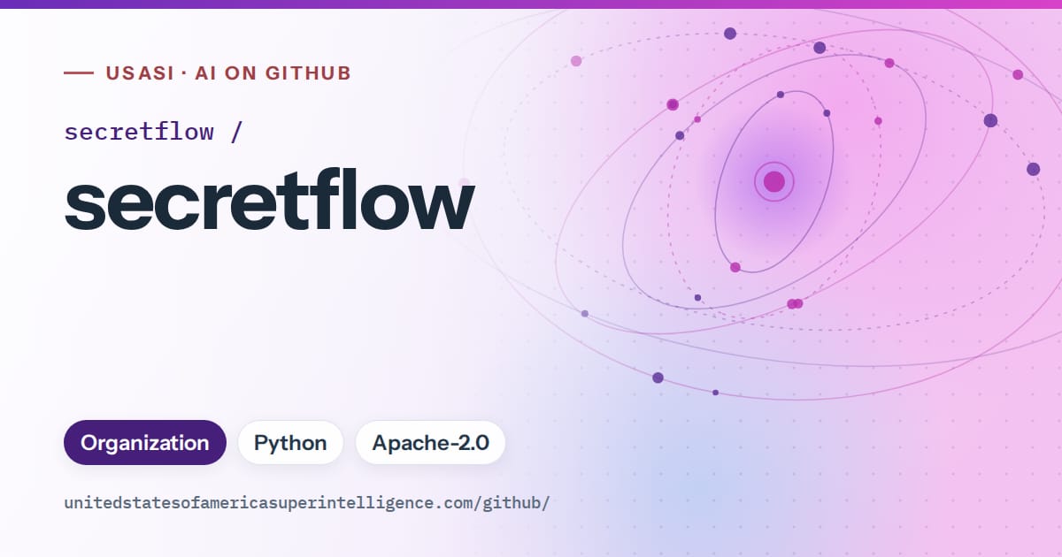 Generated violet orbit artwork for secretflow/secretflow, labeled USASI · AI on GitHub, with Organization · Python · Apache-2.0.