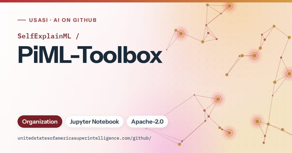 Generated red constellation network artwork for SelfExplainML/PiML-Toolbox, labeled USASI · AI on GitHub, with Organization · Jupyter Notebook · Apache-2.0.