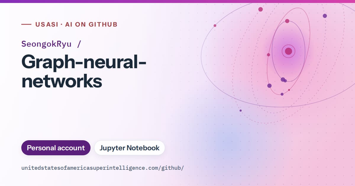 Generated violet orbit artwork for SeongokRyu/Graph-neural-networks, labeled USASI · AI on GitHub, with Personal account · Jupyter Notebook.