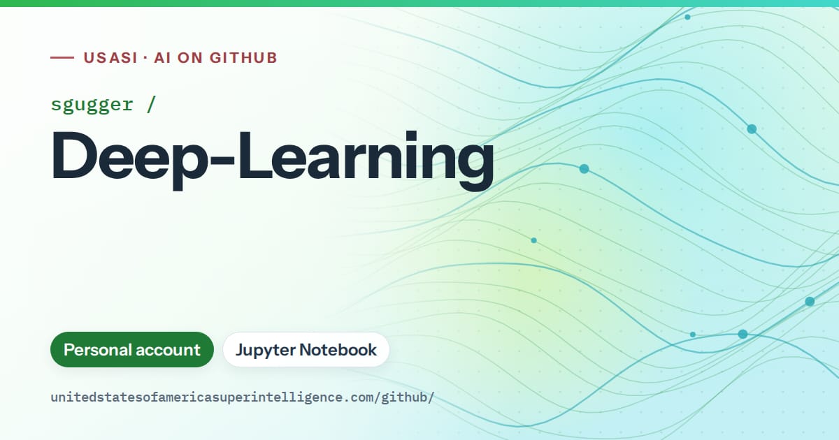 Generated green flowing-wave artwork for sgugger/Deep-Learning, labeled USASI · AI on GitHub, with Personal account · Jupyter Notebook.