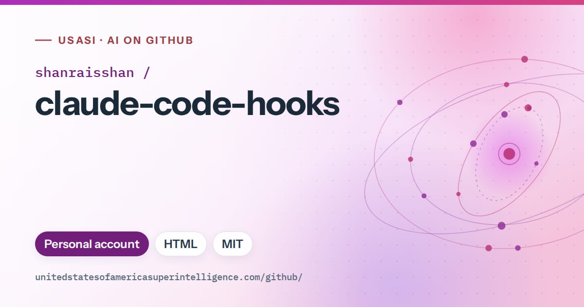 Generated purple orbit artwork for shanraisshan/claude-code-hooks, labeled USASI · AI on GitHub, with Personal account · HTML · MIT.