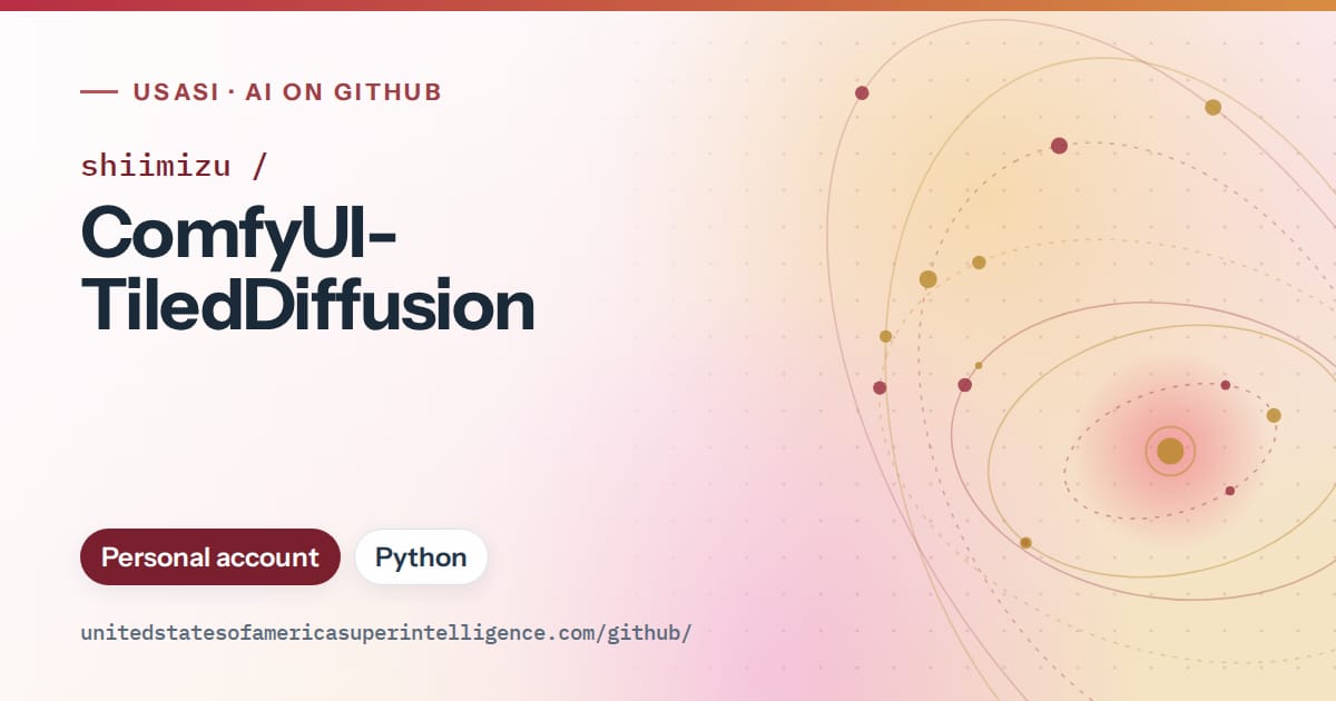 Generated red orbit artwork for shiimizu/ComfyUI-TiledDiffusion, labeled USASI · AI on GitHub, with Personal account · Python.