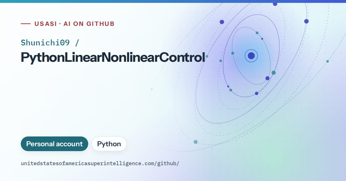 Generated sky blue orbit artwork for Shunichi09/PythonLinearNonlinearControl, labeled USASI · AI on GitHub, with Personal account · Python.