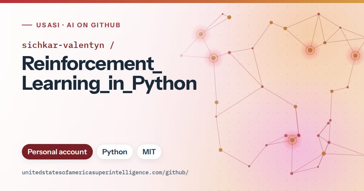 Generated red constellation network artwork for sichkar-valentyn/Reinforcement_Learning_in_Python, labeled USASI · AI on GitHub, with Personal account · Python · MIT.